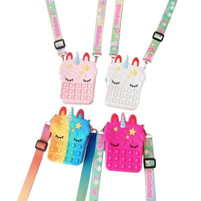 China Silica gel unicorn purse push cartera jumping bags invent hectic purse toys he bolso mini unicornio jumping bag for sale