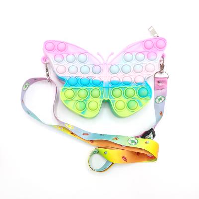 China Silicone Jumpy Person Colorful Cute Butterfly Purse Jumping Handbags Jumping Up Moving Person Toys Bag It for sale