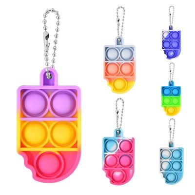 China Mini Silicone Rainbow Key Chain Ice Cream Pushing Jumping Head Chain Bubble Mini Bubble It Wiggle Toy for sale