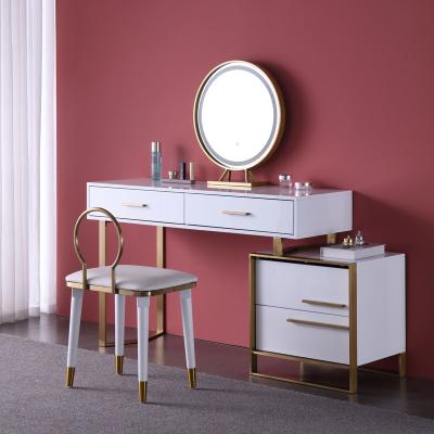 China (Size)Adjustable Single White Vanity Makeup With Mirror Bedroom Dressing Table And Chair for sale