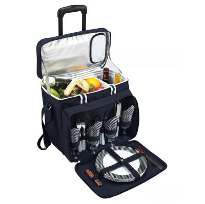 중국 wholesale outdoor removable picnic basket wheeled cart rolling box backpack bags picnic cooler with wheels 판매용