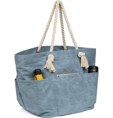 Cina 6 Pockets Large Canvas Beach Bag Shoulder Bags Summer Promotional Cotton Canvas Beach Tote Bags in vendita