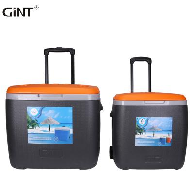 China OEM 38l Outdoor Waterproof Large Campervan Troley Portable Fish Cooler Box Rolled Ice Chest Cooler Box With Wheel for sale