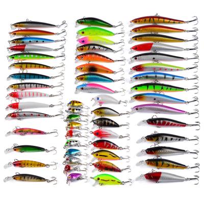 China Hot Sales 56PCS Plactic Mixed Fish Kit Minnow Wobblers Crankbait Hard Bait Tackle Artificial Fishing Lure Set Fish for sale