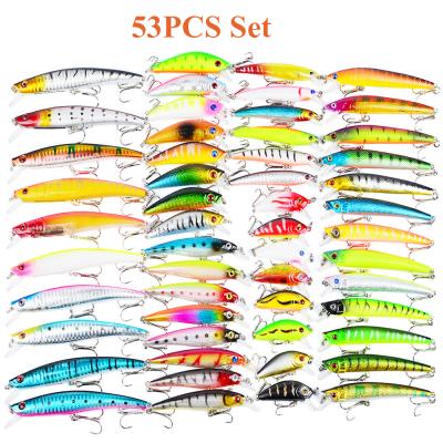 China Wholesale 53pcs ABS Plastic Hard Bait Mix Set Free Assorted Fishing Lure Kits Minnow Wobblers Tackle Artificial Fishing Lure for sale