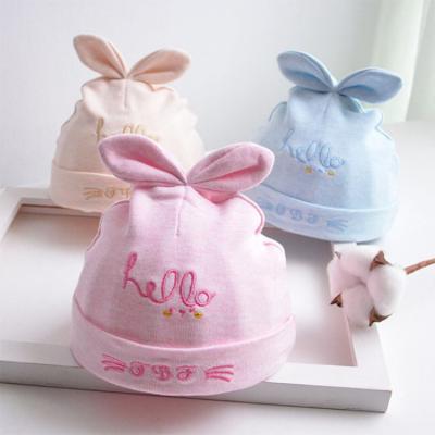 China Newborn Girls Autumn Winter Embroidered Soft Hat Wholesale Cute Baby Ear Character Fashion Knitted Children Cotton Beanie Hats for sale