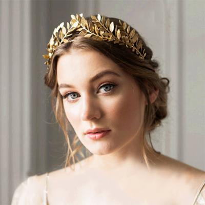 China Korean Handmade Golden Hair Accessories Bride Leaves Style Headdress Jewelry Headband Elegant Princess Wedding Tiaras Hair Decoration for sale