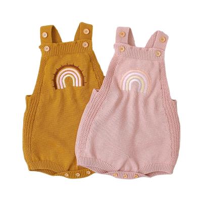 China Sleveeless Newborn Baby Knitted Unisex Summer Clothing Button Rainbow Baby Romper Sleeveless Jumpsuit for sale