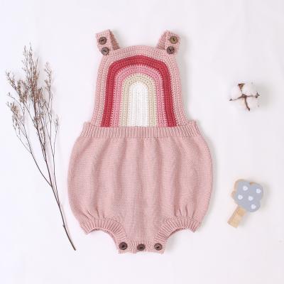 China Sleveeless Baby Clothing INS Warm Rainbow Knitted Baby Romper Toddler Baby Romper Jumpsuit Kids Clothes for sale