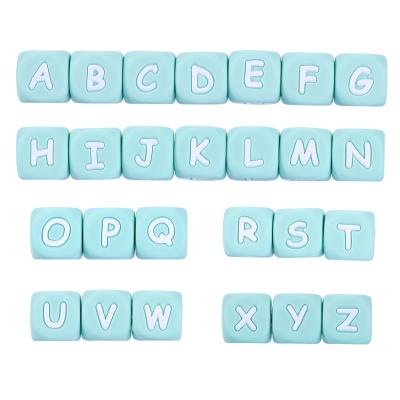 China BPA Free Non Toxic BPA Free DIY 12mm Cube Silicone Letter Loose Beads For Baby Jewelry Making for sale