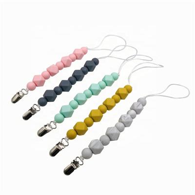 China BPA Free Teething Toy Silicone Infant Pacifier Chain Clips Silicone Bead Metal Pacifier Clip for sale