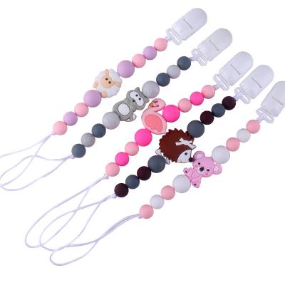 China BPA Free Pacifier Chain, Silicone Teething Beads Baby Pacifier Clip Holder, Silicon Pacifier Holder Clip for sale