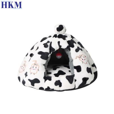 China Partially Enclosed Cute Durable And Applicable Washable Removable Customized Cozy Cow Pattern Soft In Four Seasons Pet House Bed for sale