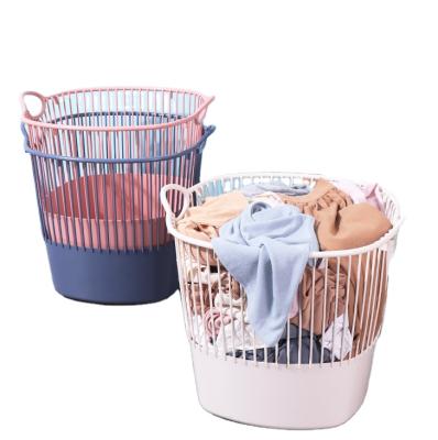 China Convenient Low Price PP Rattan Laundry Basket Large Capacity Blue Pink Laundry Hamper for sale