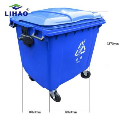 China Sustainable Trash Can Garbage Bin With Open Top Wheel China Factory Plastic Storage 1100L Bucket Rolling Cover Eco-friendly Surface Type for sale