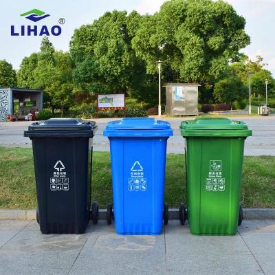 China Sustainable Plastic Garbage Bin Recycling Container 2 Wheels Good Quality Outdoor Trash Bin With Cover Trash Can for sale