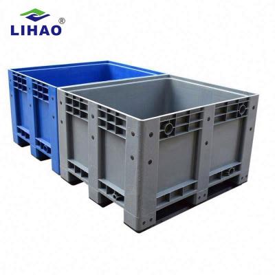 China Agricultural Warehouse Storage Container 1200*1000mm Big Capacity Square Gray Blue Solid Bulk Plastic Pallet Box for sale