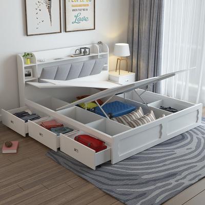 China Storage Low Prices Multifunctional Wooden King Size Bed Solid Double Bed For Home Bedroom for sale