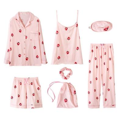 China QUICK DRY Custom Women's Pajamas 7 Piece Set Cute Modal Print Cotton Sleepwear Strawberry Pijamas for sale