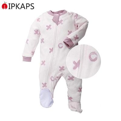 China OEM Breathable Organic Cotton Onesie Sleepwear Baby Kids Footed Pajamas Zipper Romper Inseam for sale