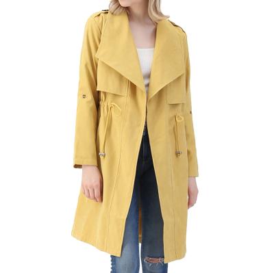 China Fashionable Women Button Down Shoulder Epaulets Drawstring Waist Ditch Coat for sale