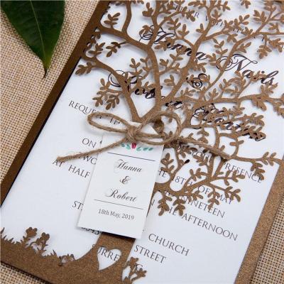 China Hot Sale Europe Amazon Love Tree Greeting Card Engraved Invitation Card Laser Carving Wedding Invitation Cards for sale