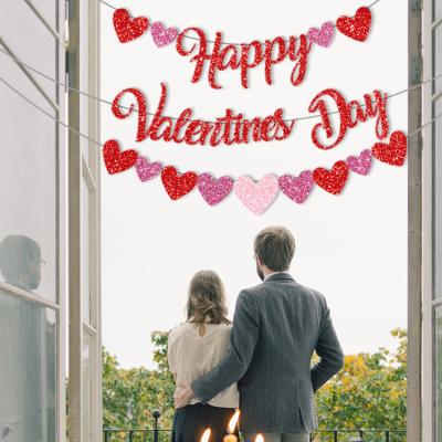 China Happy valentines day flag paper banner with shinning for sale