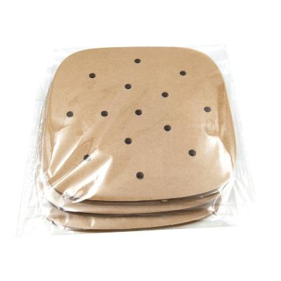 China Disposable Nonstick Heat Resistant Silicone Coated Square Round Liner Perforated Parchment Air Fryer Baking Paper for sale