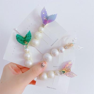 China Fairy Hair Accessories Hair Accessories Fishtail Pearl Hair Clip Hairpin Headdress Hairpin Side Clip for Female, Mermaid Pearl Hairpin for Girls for sale