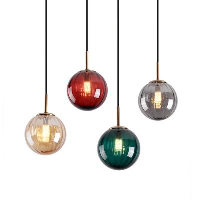 China Modern Colorful Nordic Luxury Simple Hanging Glass Ball Chandelier Pendant Lamp Light For Hotel Bedside Dining Lighting Fixtures for sale