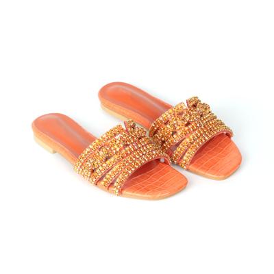 China PU BOBNINI Square Toe Square Toe Luxury Open Flat Heel Diamond Summer Fashionable SLIPPER SHOES for sale