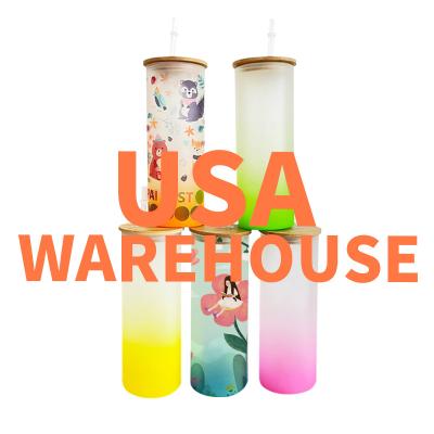 China WITH LID USA warehouse 25oz straight empty sublimation gradient shade color tumbler For Heat Press frosted glass printing for sale