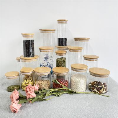 China Minimalist Kitchen Hideaway Sealed Lid Blank Sublimation Bamboo Mason Storage Design Clear Can Bang Glass Storage Containers For DIY Printing for sale