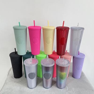 China Laser Holographic Multiple Colors Stored Plastic Acrylic Cold Cups Double Wall Cups With Straw WITH LID for sale