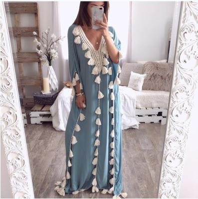 China Middle Eastern Comfortable Feeling Plus Size Long Dress Muslim V-neck Evening Dress for sale