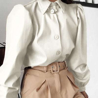 China Latest Ladies Fashion QUICK DRY Ruffled Hign Neck Collar Long Sleeve Women Tops Shirts Blouses for sale