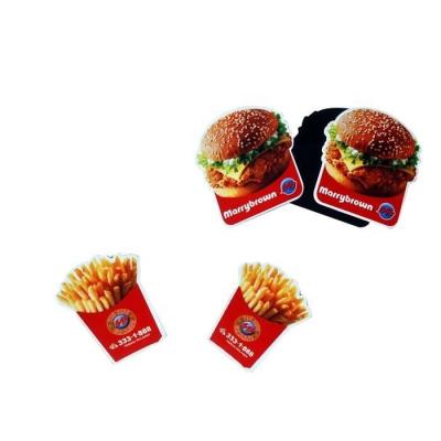 China Shape Private Custom Brand Logo Die Cut Shaped Thin Fast Food Restaurant Fridge Paper Magnet for sale