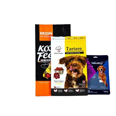 China Wholesale Disposable Logo Plastic Customized Eight Side Seal Stand Up Flat Bottom Dog Pet Food Packaging Purebred Bag for sale