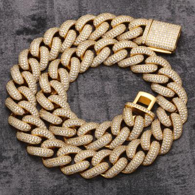 China Other fashion 18K gold plated jewelry 20mm cuban chain iced out chain gold and silver color hot-selling in Dubai and America for sale