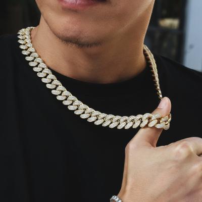 China Europe and America 18k Gold Finish Iced Out Thick Miami Cuban Link Chain Hip Hop Necklace CZ Miami Cuban Chain Necklace for sale