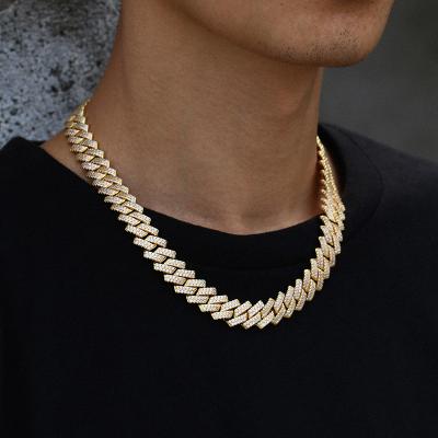 China Other Customize 18K Gold Plated Jewelry 20mm Cuban Chain Iced Out Chain Gold And Silver Color for sale