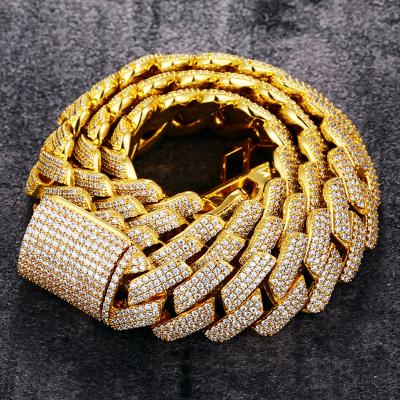 China Other Mens Fashion 18mm Width Cuban Chain Necklace Gold Plated CZ Chain Iced Out Chain Trendy Style for sale