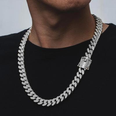 China Custom Gold Plated 12mm Iced Out Gold Silver Color Rhinestone CZ Cuban Clasp Necklace Chain Hip Hop Jewelry Choker For Men's Hitter's Necklaces for sale