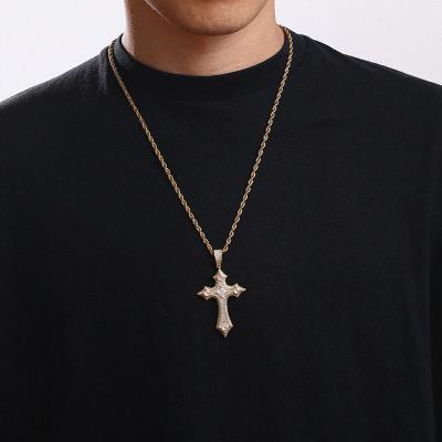 China Gold Plated Wholesale Hot Sale Alloy Cross Necklace Pendant Hallow Cross Pendant Necklace Gold Cross Pendant for sale