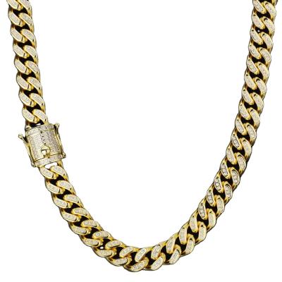 China Europe and America 14mm Iced Out Cuban Chain For Men With CZ Zircon 18K Gold Hip Hop Chain for sale