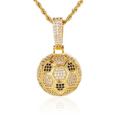 China 18K Gold Brass Environmental Friendly Hip Hop Pendant Big Quality 18K Gold Zircon / White Gold Designed Football Pendant Shape for sale