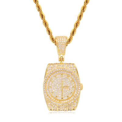 China Environmental Friendly Hip Hop Fashion 18K Gold Plated Watch Shape Jewelry Custom Gold Pendant for sale