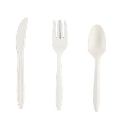 China Rice white PLA biodegradable cutlery Disposable spoon fork and knife with Trade Assurance for sale