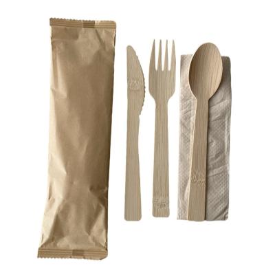 China Party Restaurant Picnic and Home 2023 Eco-Friendly Disposable Bamboo Cutlery Set with Napkin for sale