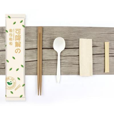 China Disposable Eco Friendly Tableware Carbonized Bamboo Chopsticks and Corn Starch Spoons for sale